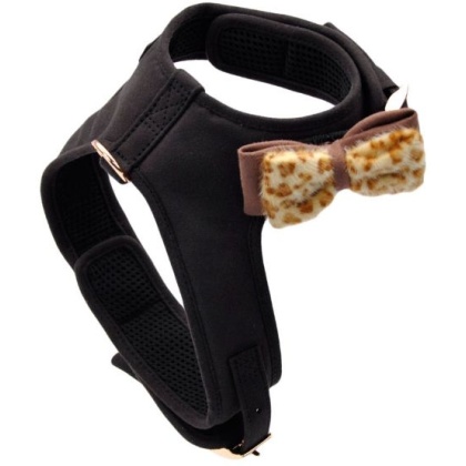 Coastal Pet Accent Microfiber Dog Harness Mod Black with Leopard Bow