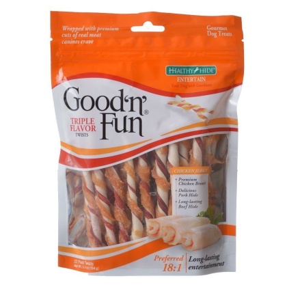 Healthy Hide Good \'n\' Fun Triple-Flavor Twists - Rawhide, Pork Hide & Chicken