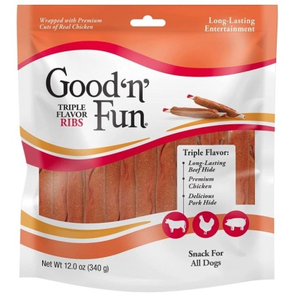 Healthy Hide Good'n' Fun Triple Flavor Ribs Rawhide, Chicken and Pork Hide