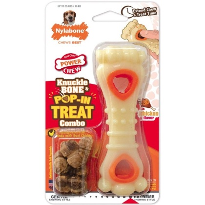 Nylabone Power Chew Knuckle Bone and Pop-In Treat Toy Combo Chicken Flavor Wolf